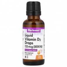 Bluebonnet Nutrition, капли витамина D3, с натуральным цитрусовым вкусом, 5000 МЕ, 30 мл (1 жидкая унция)